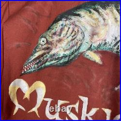 VINTAGE 70s Muskies Inc Hand Painted Advertising Sign Dickies Coveralls Size M