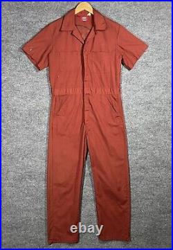 VINTAGE 70s Muskies Inc Hand Painted Advertising Sign Dickies Coveralls Size M