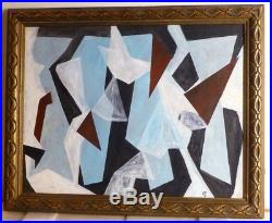 VINTAGE ABSTRACT GEOMETRIC MODERNIST OIL PAINTING Mid Century Modern NY Signed