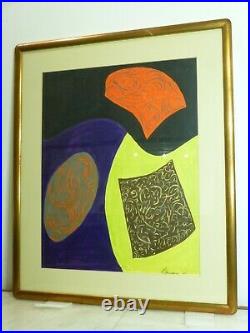 VINTAGE ABSTRACT GEOMETRIC MODERNIST PAINTING Mid Century Modern Signed 1965