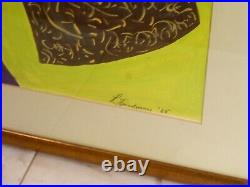 VINTAGE ABSTRACT GEOMETRIC MODERNIST PAINTING Mid Century Modern Signed 1965
