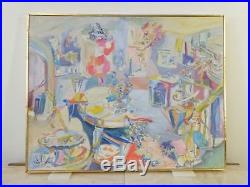 VINTAGE ABSTRACT MODERNIST INTERIOR OIL PAINTING MID CENTURY MODERN Signed
