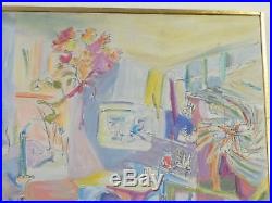 VINTAGE ABSTRACT MODERNIST INTERIOR OIL PAINTING MID CENTURY MODERN Signed