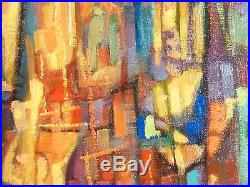 VINTAGE ABSTRACT MODERNIST OIL PAINTING Mid Century Cubism Signed LISTED 1976