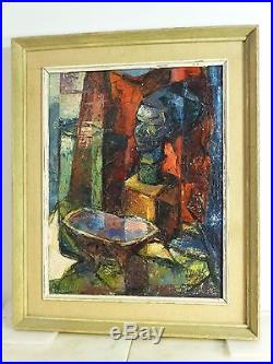 VINTAGE ABSTRACT MODERNIST OIL PAINTING Sculptural MID CENTURY MODERN Signed