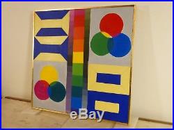 VINTAGE ABSTRACT NEO GEOMETRIC OIL PAINTING Colorist Mid Century Modern Signed