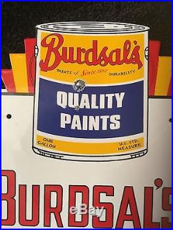 Vintage Burdsal's Paints Of Durabiity 21 X 11.25 Porcelain Paint Sign Painting