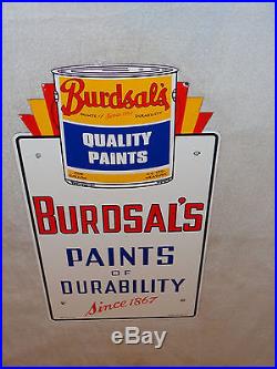 Vintage Burdsal's Paints Of Durabiity 21 X 11.25 Porcelain Paint Sign Painting