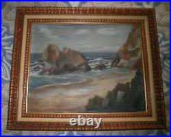 VINTAGE CALIFORNIA PLEIN AIR IMPRESSIONISM COASTAL SEASCAPE OIL PAINTING c. 1957