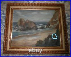 VINTAGE CALIFORNIA PLEIN AIR IMPRESSIONISM COASTAL SEASCAPE OIL PAINTING c. 1957