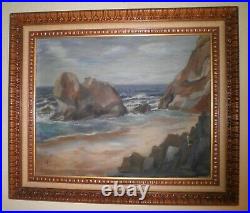 VINTAGE CALIFORNIA PLEIN AIR IMPRESSIONISM COASTAL SEASCAPE OIL PAINTING c. 1957