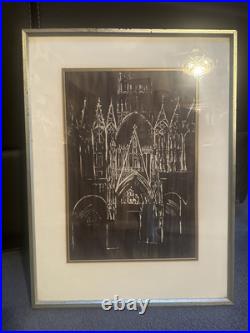 VINTAGE CATHEDRAL Gothic Church WATERCOLOR PAINTING SIGNED WARREN