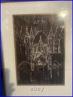 VINTAGE CATHEDRAL Gothic Church WATERCOLOR PAINTING SIGNED WARREN