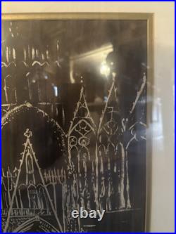 VINTAGE CATHEDRAL Gothic Church WATERCOLOR PAINTING SIGNED WARREN