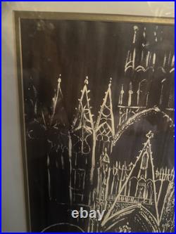 VINTAGE CATHEDRAL Gothic Church WATERCOLOR PAINTING SIGNED WARREN