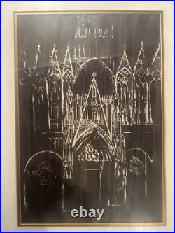 VINTAGE CATHEDRAL Gothic Church WATERCOLOR PAINTING SIGNED WARREN