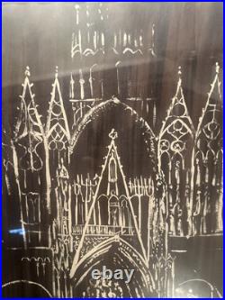 VINTAGE CATHEDRAL Gothic Church WATERCOLOR PAINTING SIGNED WARREN