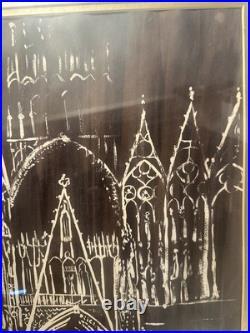VINTAGE CATHEDRAL Gothic Church WATERCOLOR PAINTING SIGNED WARREN