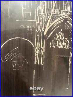 VINTAGE CATHEDRAL Gothic Church WATERCOLOR PAINTING SIGNED WARREN