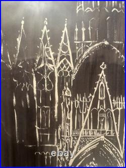 VINTAGE CATHEDRAL Gothic Church WATERCOLOR PAINTING SIGNED WARREN