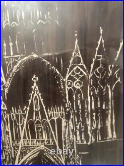 VINTAGE CATHEDRAL Gothic Church WATERCOLOR PAINTING SIGNED WARREN
