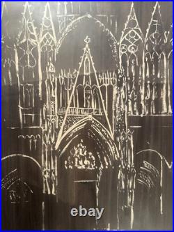 VINTAGE CATHEDRAL Gothic Church WATERCOLOR PAINTING SIGNED WARREN