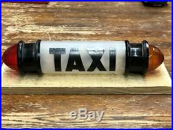 VINTAGE Early LIGHTED Painted Frosted GLASS TAXI CAB SIGN RaT RoD HoT RoD OLD