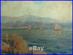 VINTAGE FRENCH OIL PAINTING ON CANVAS, MEDITERRANEAN LANSCAPE, SIGNED, 1950s
