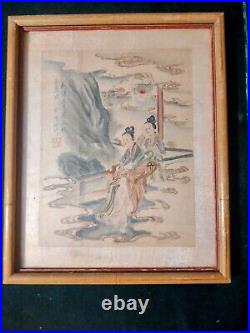 VINTAGE GEISHA GIRLS ORIGINAL PAINTING! Asian SIGNED by Artist