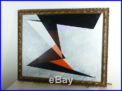 VINTAGE GEOMETRIC ABSTRACT BAUHAUS OIL PAINTING MID CENTURY MODERN Signed