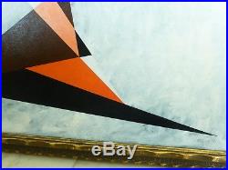 VINTAGE GEOMETRIC ABSTRACT BAUHAUS OIL PAINTING MID CENTURY MODERN Signed