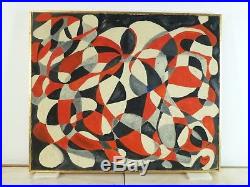VINTAGE GEOMETRIC ABSTRACT MODERNIST OIL PAINTING MID CENTURY MODERN Signed