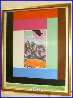 VINTAGE GEOMETRIC ABSTRACT MODERNIST PAINTING Mid Century Modern Signed 1970s