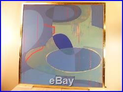 VINTAGE GEOMETRIC ABSTRACT SILKSCREEN PAINTING MID CENTURY MODERN Signed 1970