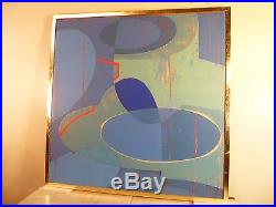 VINTAGE GEOMETRIC ABSTRACT SILKSCREEN PAINTING MID CENTURY MODERN Signed 1970