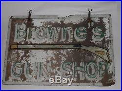 VINTAGE HAND PAINTED 2-SIDED NC WOOD GUN SHOP/STORE SIGN! MUSKET! 3' x 2'! OLD