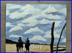 VINTAGE IMPRESSIONISM PAINTING LANDSCAPE American Cowboy Horseback Ranch Farm