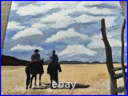 VINTAGE IMPRESSIONISM PAINTING LANDSCAPE American Cowboy Horseback Ranch Farm