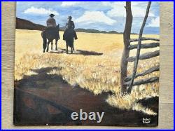 VINTAGE IMPRESSIONISM PAINTING LANDSCAPE American Cowboy Horseback Ranch Farm