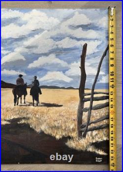 VINTAGE IMPRESSIONISM PAINTING LANDSCAPE American Cowboy Horseback Ranch Farm