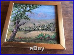 VINTAGE Impressionist Oil Painting Plain Air Desert Cactus Signed Rare Framed