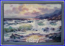 Vintage Large Cailifornia Ocean Sunset Waves Cliffs Seascape Surf Signed Negrete