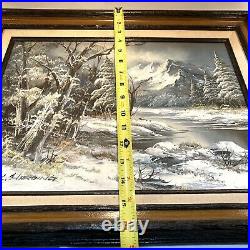 VINTAGE L. HARDING SIGNED OIL ON CANVAS PAINTING SNOWY MOUNTAINS & RIVER 20x16
