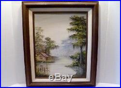 VINTAGE Louisiana RIVER SWAMP Oil Painting PAUL SAMSON Framed RUSTIC CABIN Nola