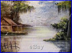 VINTAGE Louisiana RIVER SWAMP Oil Painting PAUL SAMSON Framed RUSTIC CABIN Nola