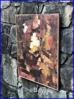 VINTAGE Modern Art ABSTRACT EXPRESSIONIST Oil on Canvas PAINTING mcm 1950s-1960s
