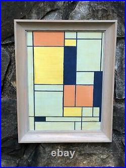 VINTAGE Modern Art ABSTRACT Oil PAINTING Hard Edge NEO-PLASTICISM mcm SIGNED1964