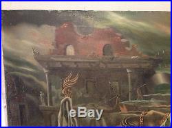 Vintage Oil On Canvas Surrealism Painting Signed Martin J Murray 1947