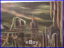 Vintage Oil On Canvas Surrealism Painting Signed Martin J Murray 1947