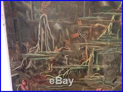 Vintage Oil On Canvas Surrealism Painting Signed Martin J Murray 1947
